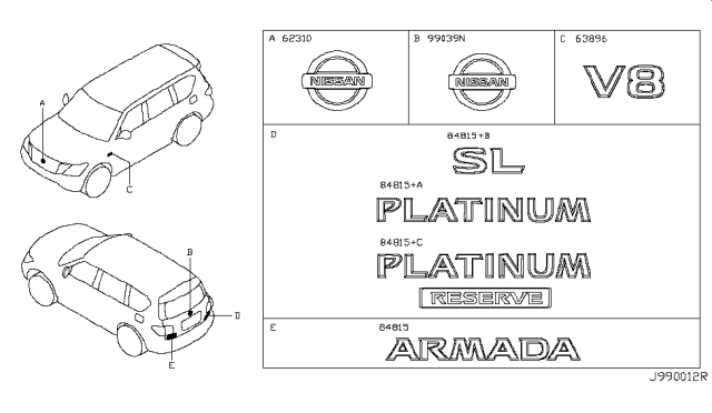 2018 Nissan Armada Front Emblem Diagram for 62890-1LB1A