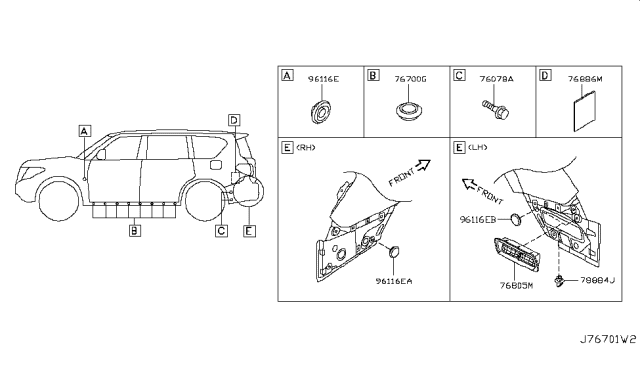 2018 Nissan Armada Felt-Body Side Diagram for 76886-1LA0A