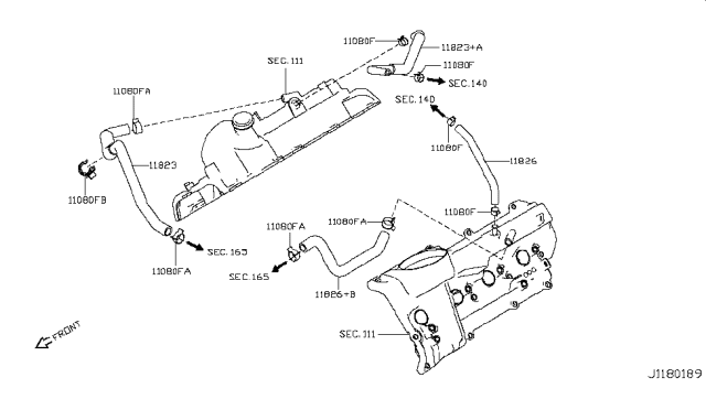 2018 Nissan Armada Blow-By Gas Hose Diagram for 11823-5ZM1B