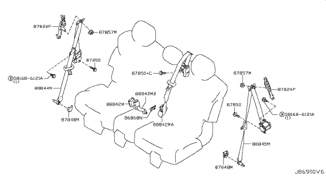 2018 Nissan Armada Tongue Belt Assembly, Rear Seat Right Diagram for 88844-1LA1A