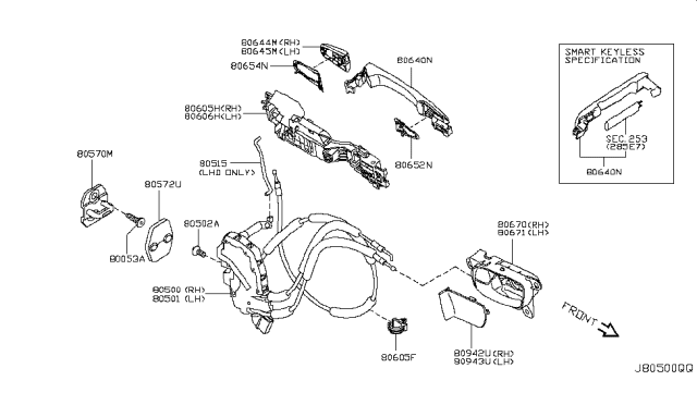 2018 Nissan Armada Front Door Lock & Handle Diagram