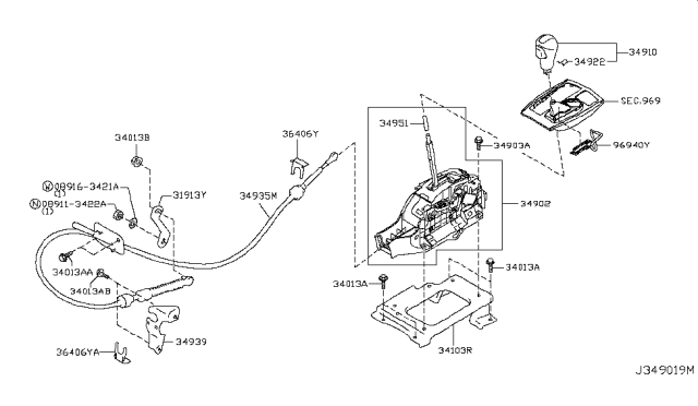 2018 Nissan Armada Knob Assembly-Control Lever Auto Diagram for 34910-1LA6C