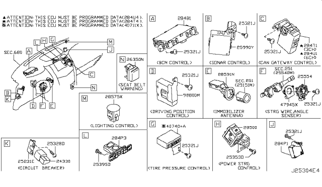 2018 Nissan Armada Body Control Module Diagram for 284B1-6JC0A