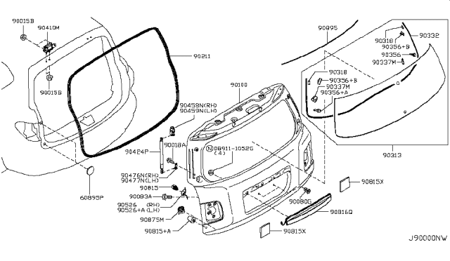 2018 Nissan Armada Moulding-Back Door,Lower Diagram for 90372-1LB0A