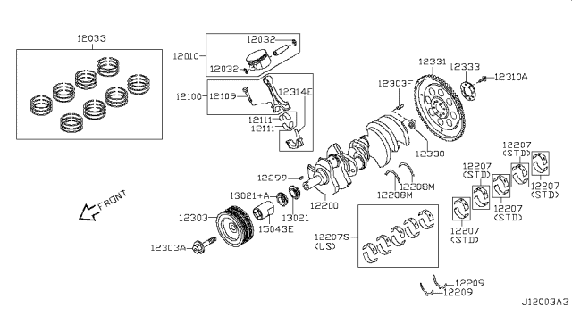 2018 Nissan Armada Piston,Crankshaft & Flywheel Diagram