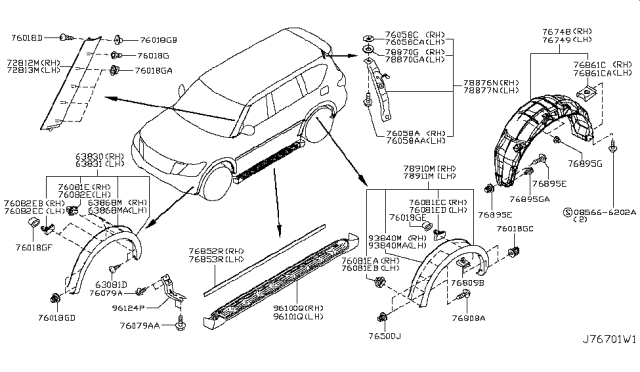 2018 Nissan Armada Clip Diagram for 76882-JG00A