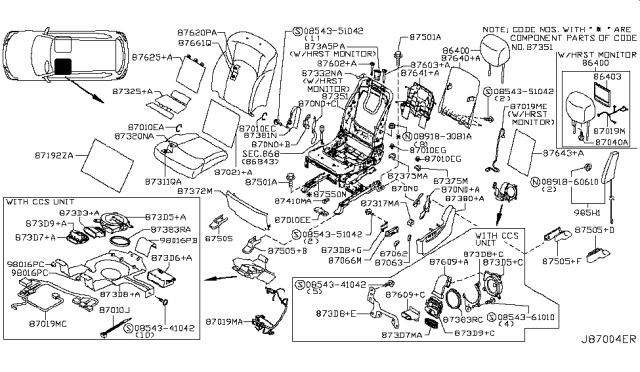 2019 Nissan Armada Knob Switch Front Seat Slide LH Diagram for 87062-1JE6B