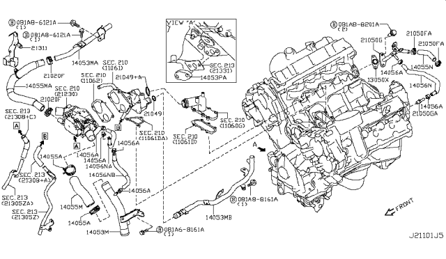 2019 Nissan Armada Hose-Water Diagram for 14056-EZ30A