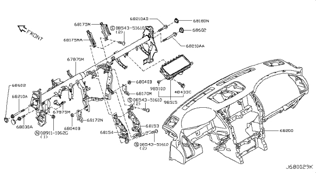 2019 Nissan Armada Instrument Panel,Pad & Cluster Lid Diagram 1