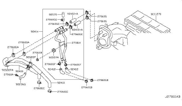 2019 Nissan Armada Hose-Heater, Outlet Diagram for 92410-1LA0A