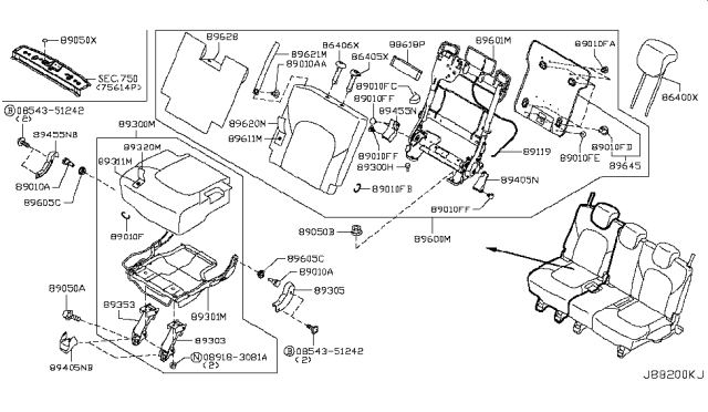 2019 Nissan Armada Cushion Assy-3rd Seat,RH Diagram for 89300-5ZW2A