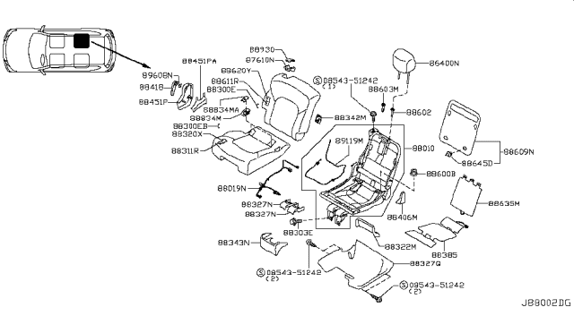 2019 Nissan Armada Trim Assy-2nd Seat Cushion,RH Diagram for 88320-5ZU0B