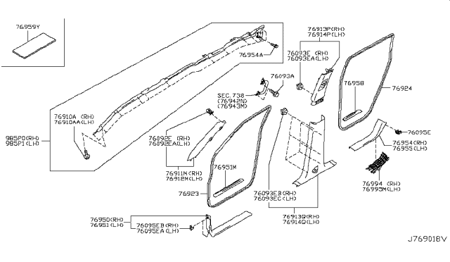 2019 Nissan Armada GARNISH Assembly-Front Pillar, RH Diagram for 76911-5ZT0D