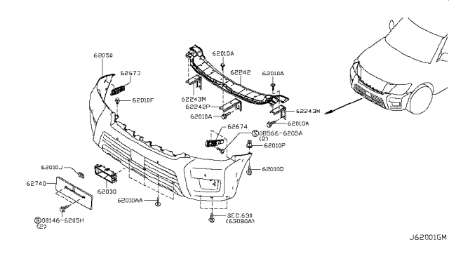 2019 Nissan Armada Bracket-Licence Plate Diagram for 96210-5ZW0A