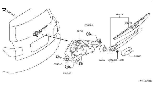 2018 Nissan Armada Rear Window Wiper Arm Assembly Diagram for 28780-6GX5A