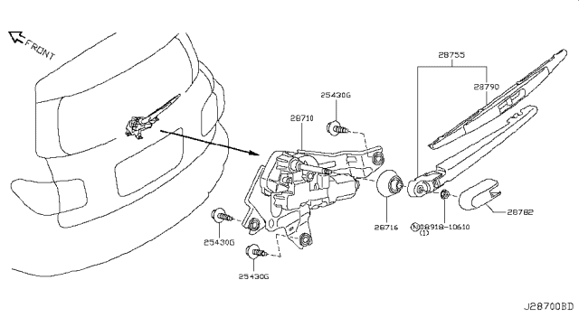 2018 Nissan Armada Motor Rear Windshield WIPER Diagram for 28710-1ZR0A