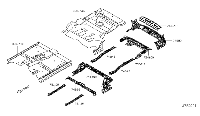 2018 Nissan Armada Member-Cross 2ND Seat Mounting Diagram for 74540-1LA0A