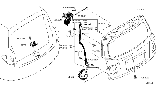 2018 Nissan Armada Back Door Lock & Handle Diagram