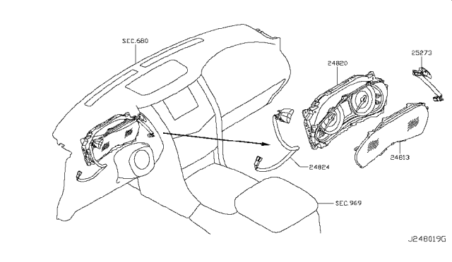 2019 Nissan Armada Speedometer Assembly Diagram for 24820-6JC5A