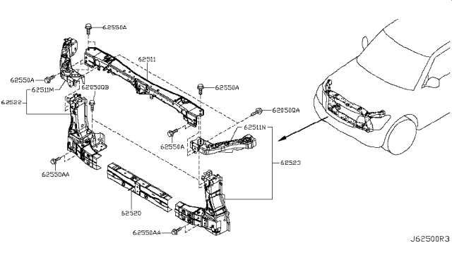 2019 Nissan Armada Support-Radiator Core,Upper RH Diagram for 62512-1LB0A