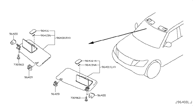 2019 Nissan Armada Cover-SUNVISOR Diagram for 96420-1LX0A