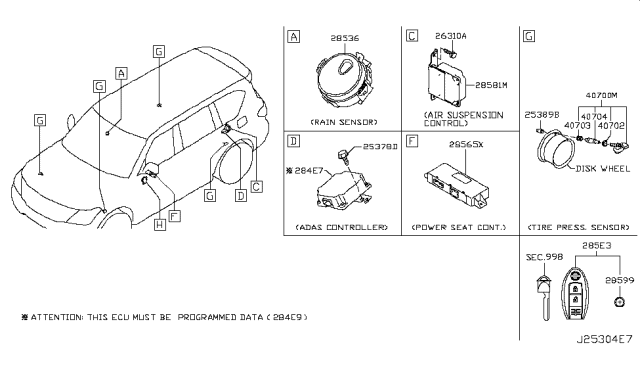 2019 Nissan Armada Tpms Tire Pressure Monitoring Sensor Diagram for 40700-5UV0A