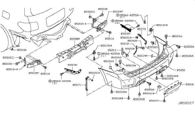 2019 Nissan Armada Reinforce Assy-Rear Bumper Side,RH Diagram for 85034-1LA0A