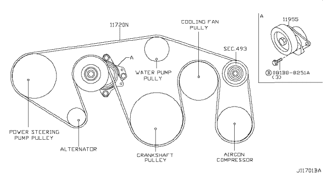 2018 Nissan Armada Fan,Compressor & Power Steering Belt Diagram