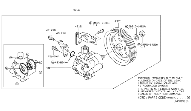 2018 Nissan Armada Pump Power Steering Diagram for 49110-1LA0B