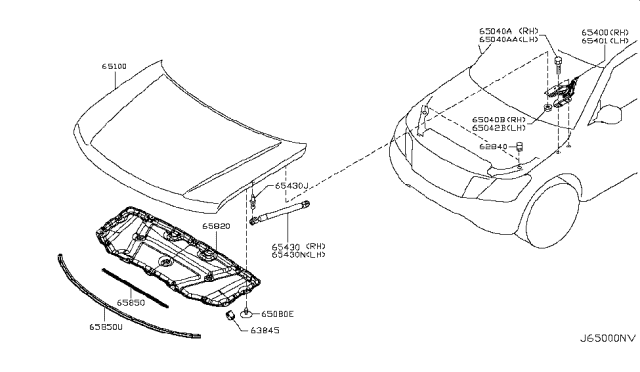 2019 Nissan Armada Bumper-Hood,Side Diagram for 65158-1LB0A