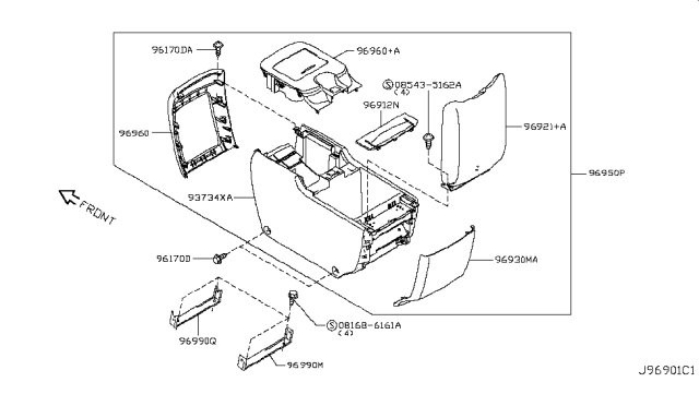 2018 Nissan Armada FINISHER - Console Box Diagram for 969G9-1ZS0B