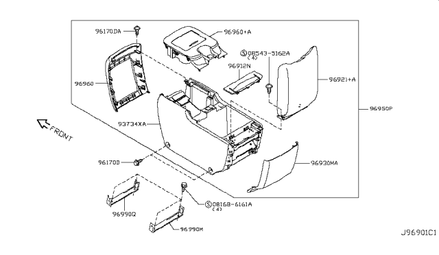 2018 Nissan Armada Console Assy-Rear Diagram for 96950-5ZW0A