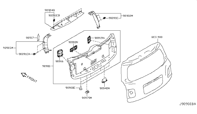 GARNISH ASSY-BACK DOOR SIDE, RH Diagram for 90902-5ZT0D