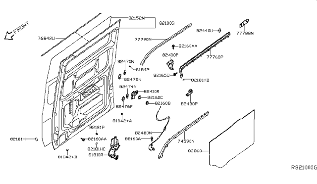 2012 Nissan NV Passenger Slide Door Panel & Fitting Diagram