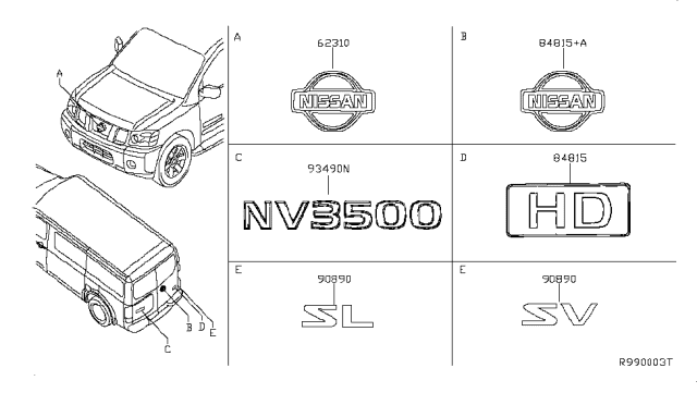 2013 Nissan NV Emblem & Name Label Diagram