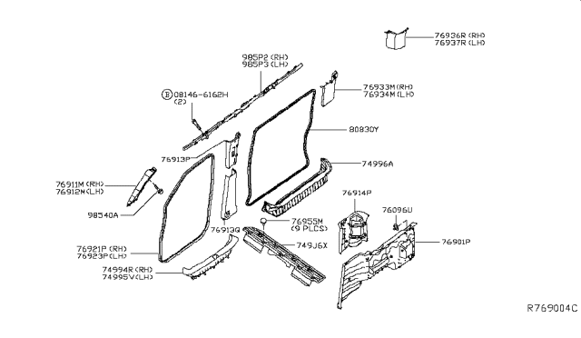 2017 Nissan NV Passenger Body Side Trimming Diagram
