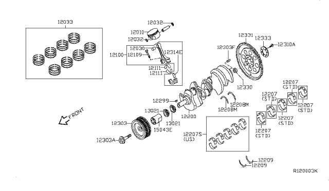 2012 Nissan NV Piston,Crankshaft & Flywheel Diagram 1