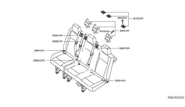 2019 Nissan NV Rear Seat Tongue Outer Belt Assembly Right Diagram for 88844-1PC3A