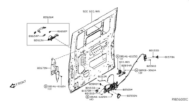 2016 Nissan NV Slide Right Passenger Door Lock Actuator Diagram for 82500-1PA0B