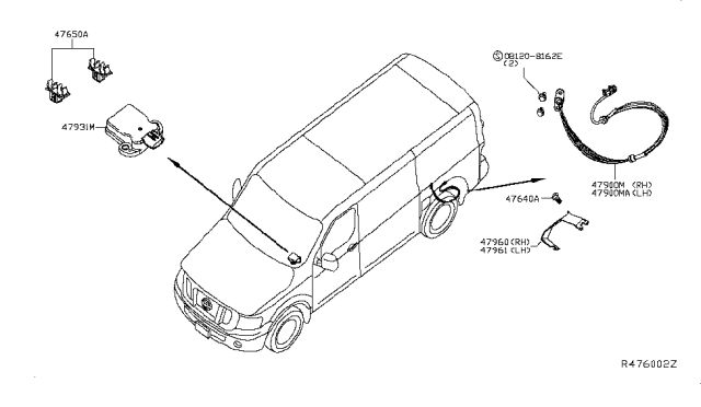 2014 Nissan NV Sensor Assembly Anti Ski, Rear Diagram for 47901-1PA0A