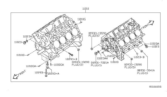2017 Nissan NV Passenger Cylinder Block & Oil Pan Diagram 1