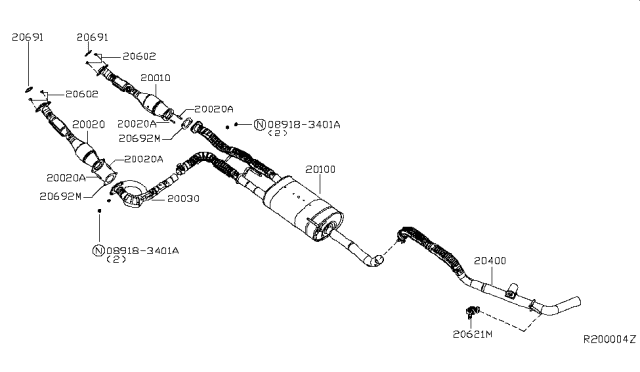 2017 Nissan NV Passenger Exhaust Tube & Muffler Diagram