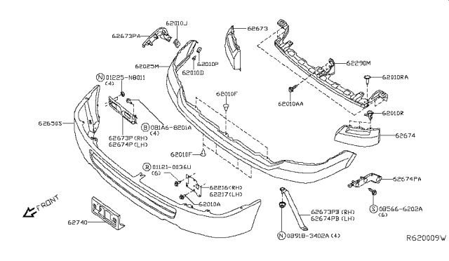 2016 Nissan NV Front Bumper Cover Diagram for 62022-1PA2C