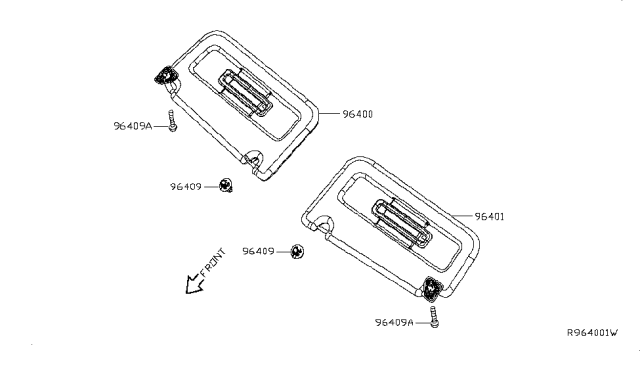 2014 Nissan NV Left Sun Visor Assembly Diagram for 96401-1PB0A