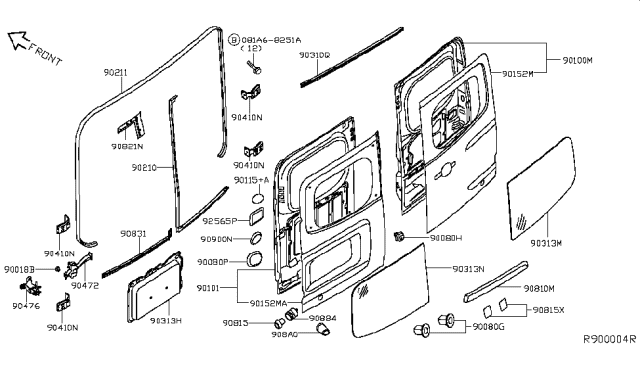 2017 Nissan NV Back Door Panel & Fitting Diagram