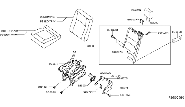 2015 Nissan NV Frame Assembly-Cushion, 2ND Seat RH Diagram for 88301-1PC0A