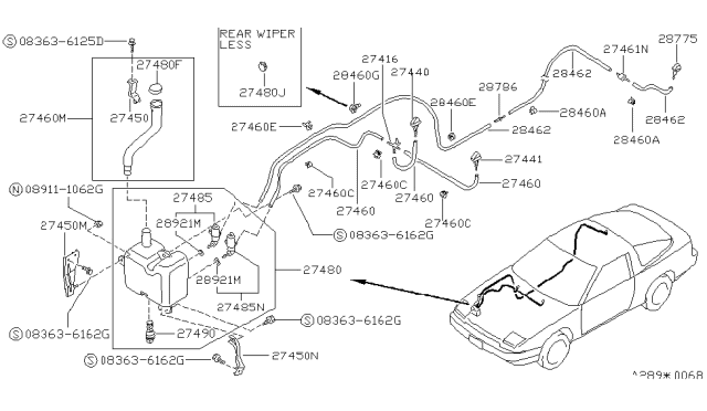 1993 Nissan 240SX Washer Nozzle Assembly,Passenger Side Diagram for B8930-22B00