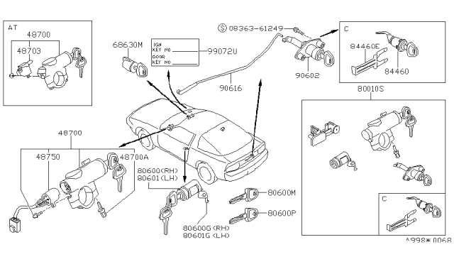 1992 Nissan 240SX Key Set-Cylinder Lock Diagram for 99810-40F86