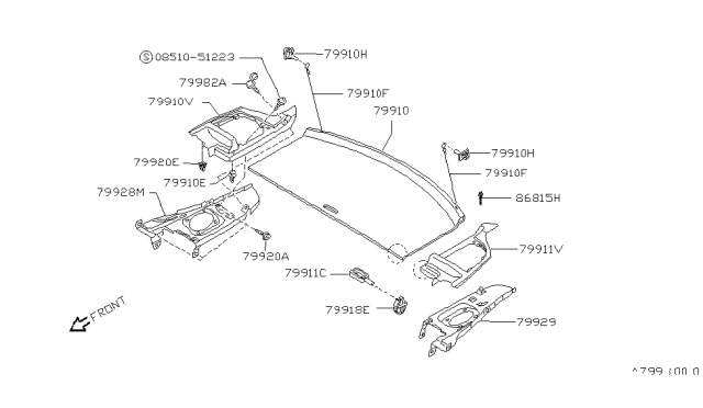 1992 Nissan 240SX Finisher-Rear Parcel Shelf Diagram for 79910-54F17