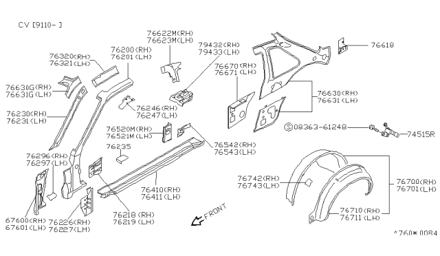 1992 Nissan 240SX SILL-Outer,RH Diagram for 76412-53F30